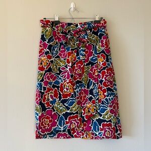 Vintage Evan Picone Navy Floral Midi Skirt with Tie Waist
